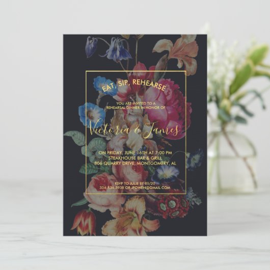 ダークヴィンテージフローラリハーサルディナー招待状 招待状 (スタンド正面)