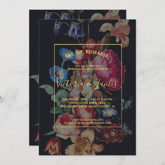 ダークヴィンテージフローラリハーサルディナー招待状 招待状 (正面/裏面)