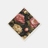 ダークヴィンテージ牡丹フローラパターン（の模様が）ある紙 スタンダードカクテルナプキン (角)