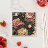 ダークヴィンテージ牡丹フローラパターン（の模様が）ある紙 スタンダードカクテルナプキン (インサイチュ)