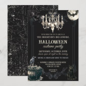 ダークヴィンテージ ゴシック スカル ハロウィンパーティ スプーキー 招待状 (正面/裏面)