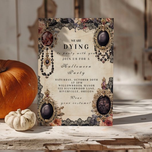 ダークヴィンテージ ポートレート ハロウィン 招待状