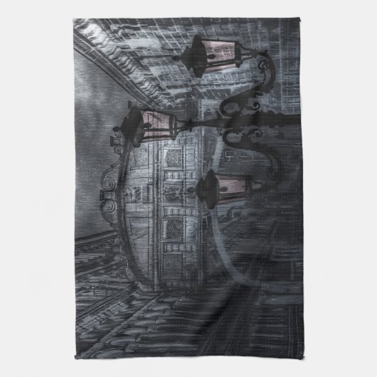 ダークヴェネツィアレインブリッジのため息の夜 キッチンタオル (縦)