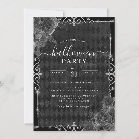 ダーク不気味フローラバラジュエルハローウィンパーティ 招待状 (正面)