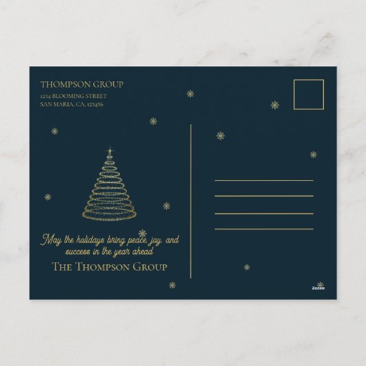 ダーク企業のグリーン&金ゴールドクリスマスツリー シーズンポストカード (裏面)