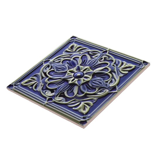 ダーク伝統的インディゴブルーフェイクレリーフ、 浮き彫り花 タイル (側面)