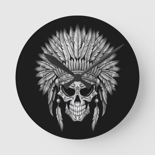 ダーク先住民シュガースカルとHeaddress ラウンド壁時計 (正面)