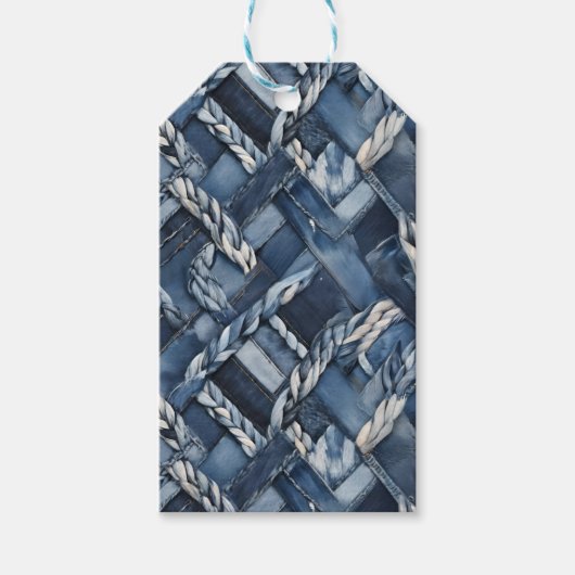 ダーク動揺してデニムパッチワークと組み合わせ ギフトタグ (正面)