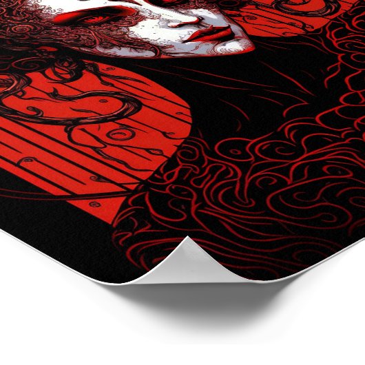 ダーク小妖精や小人デーモンレッドブラックファンタジーアート ポスター (角)