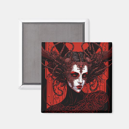 ダーク小妖精や小人デーモンレッドブラックファンタジーアート マグネット (正面/裏面)