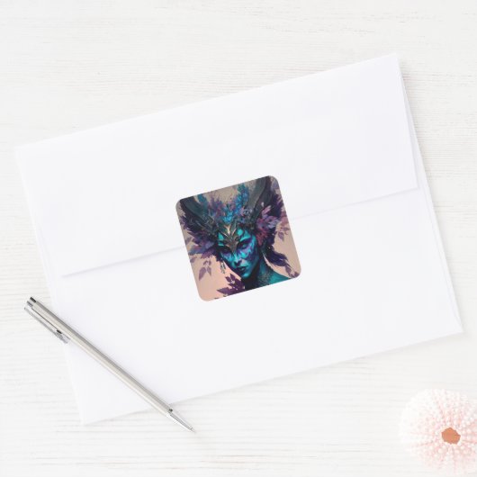 ダーク小妖精や小人ファンタジーアート スクエアシール (封筒)