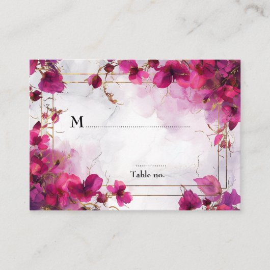 💍ダーク明るい赤紫色エンチャントウォーターカラー プレイスカード (正面)