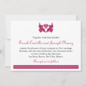 ダーク明るい赤紫色パペルピカドスタイルラブバード 招待状 (正面)