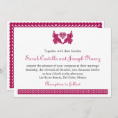 ダーク明るい赤紫色パペルピカドスタイルラブバード 招待状 (正面/裏面)