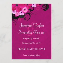 ダーク明るい赤紫色フローラセーブ・ザ・デート案内 セーブザデート