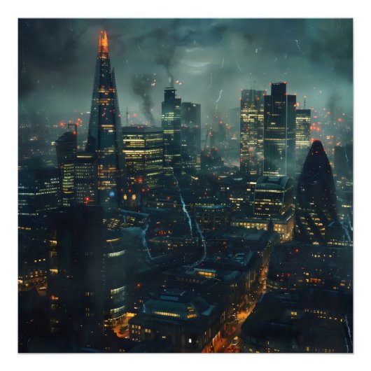 ダーク未来的なストーミーシティ フォトプリント            (正面)