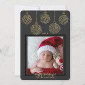 ダーク炭金ゴールドオーナメントモダンホリデーフォト 招待状 (正面)