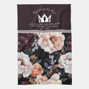 ダーク牡丹の花柄   キッチンの女王 キッチンタオル