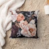 ダーク牡丹の花柄 クッション (ブランケット)