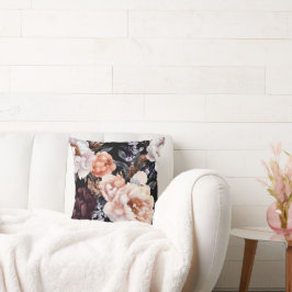 ダーク牡丹の花柄 クッション