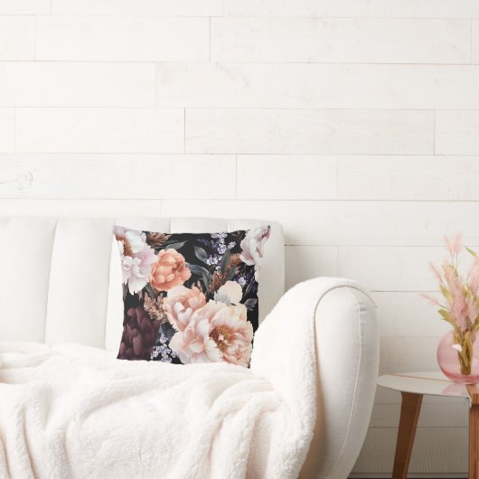 ダーク牡丹の花柄 クッション (ソファ)