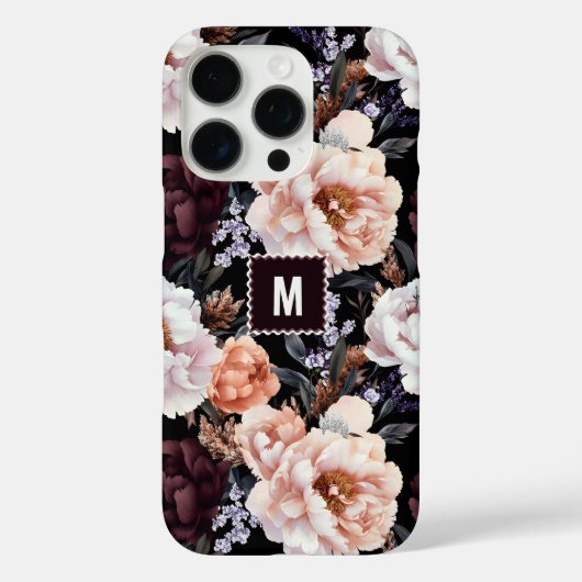 ダーク牡丹の花柄 | モノグラム Case-Mate iPhoneケース (裏面)