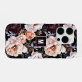 ダーク牡丹の花柄 | モノグラム iPhoneケース (裏面横)