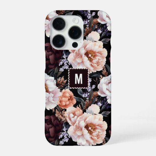 ダーク牡丹の花柄 | モノグラム iPhoneケース (裏面)