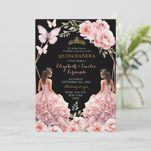 ダーク王室の赤面ピンクツインズジオメトリックキンセアニラ 招待状 (スタンド正面)