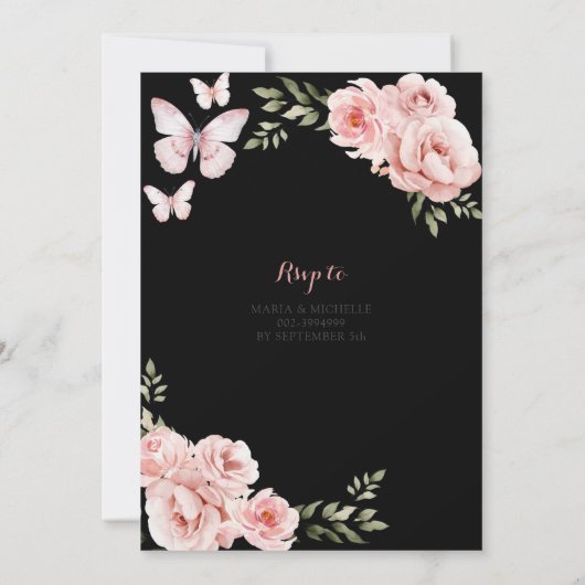 ダーク王室の赤面ピンクツインズジオメトリックキンセアニラ 招待状 (裏面)