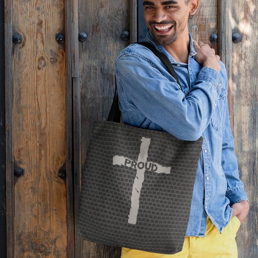 ダーク男らしクリスチャン誇りを持ったクロス金属石 トートバッグ