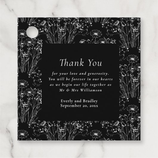 ダーク白黒結婚ワイルドフラワー フェイバータグ (正面)