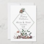 ダーク秋花模様ウェディングパーティー招待状 招待状 (正面)