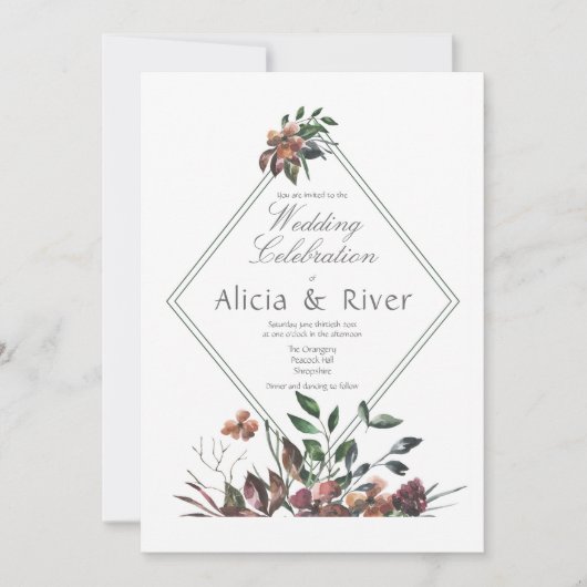 ダーク秋花模様ウェディングパーティー招待状 招待状 (正面)