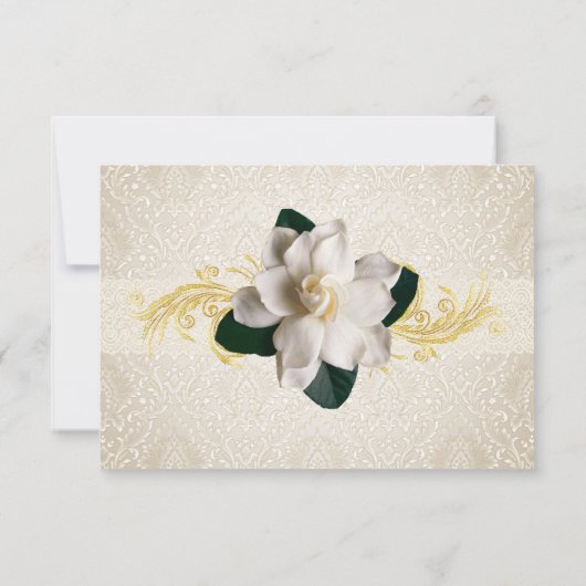 ダーク素晴らしグリーン&アイボリーガーデニアウェディングRSVP 出欠カード (裏面)