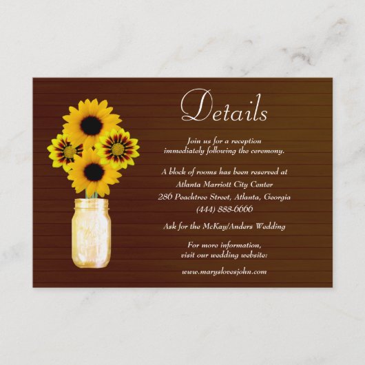 ダーク素朴イエローフローラメイスンジャー結婚ズ詳細 エンクロージャーカード (正面)