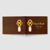 ダーク素朴イエローフローラメイスン結婚ズ ゲストブック (全面)