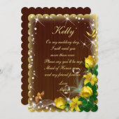 ダーク素朴ウッドイエローフローラメイド・オブ・オーナー(花嫁付き添い人) 招待状 (正面/裏面)