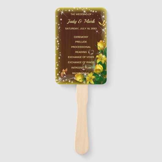 ダーク素朴ウッドイエローフローラ結婚式 プログラム ハンドファン (正面)