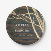 ダーク素朴ウッドウィンターツリーウェディングパーティー ペーパープレート (正面)