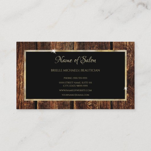 ダーク素朴ウッドエレガント金ゴールドフレーム美しいサロン 名刺 (裏面)