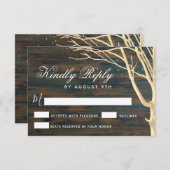 ダーク素朴ウッドツリー秋ウィンターウェディング 出欠カード (正面/裏面)