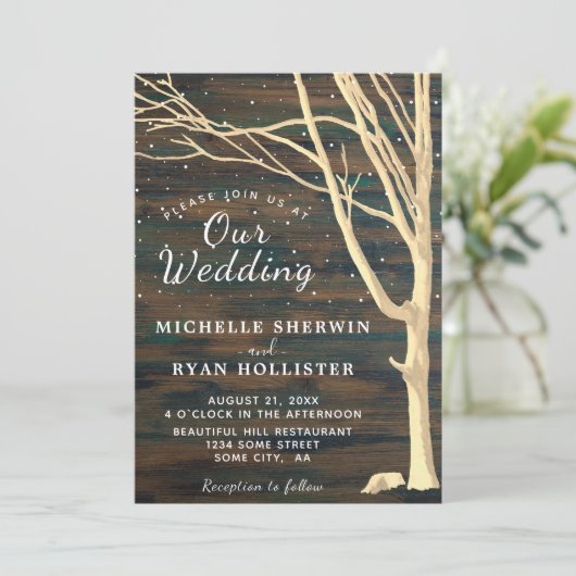 ダーク素朴ウッドツリー秋ウィンターウェディング 招待状 (スタンド正面)