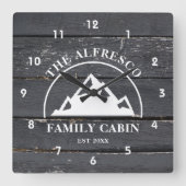 ダーク素朴ウッドパネルファミリーキャビン スクエア壁時計 (正面)