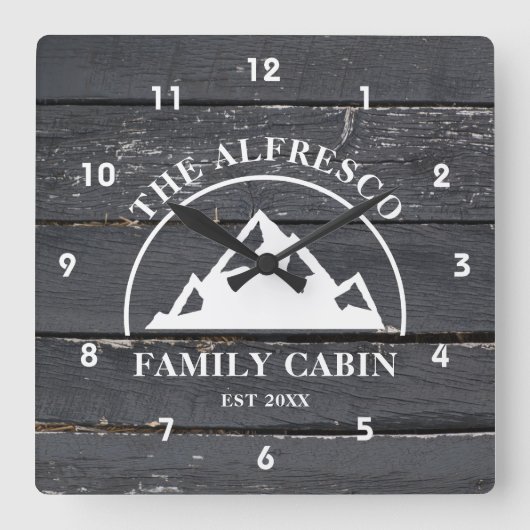 ダーク素朴ウッドパネルファミリーキャビン スクエア壁時計 (正面)