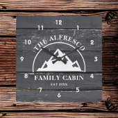 ダーク素朴ウッドパネルファミリーキャビン スクエア壁時計
