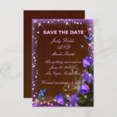 ダーク素朴ウッドパープルフローラ日付カードを保存 サンキューカード (正面/裏面)