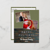 ダーク素朴ウッドファミリー2枚の写真シルバー 箔シーズンポストカード (正面/裏面)