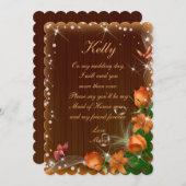 ダーク素朴ウッドフローラバタフライメイド・オブ・オーナー（花嫁付き添い人） 招待状 (正面/裏面)