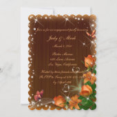 ダーク素朴ウッドフローラバタフライ婚約パーティ 招待状 (正面)